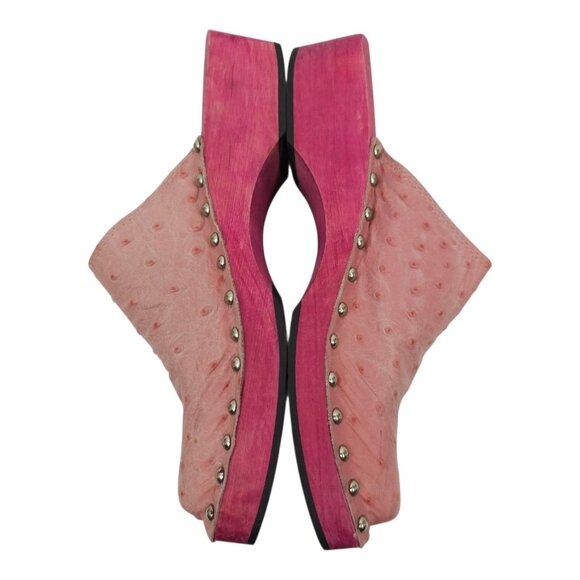 Claudia Ciuti Studded Clogs Mule Women US 6 EU 36 Pink Textured Ostrich Leather - Picture 6 of 16